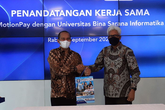 Penandatanganan kerja sama MotionPay dengan Universitas Bina Sarana Informatika (BSI) di Jakarta, Rabu (7/9/2022).