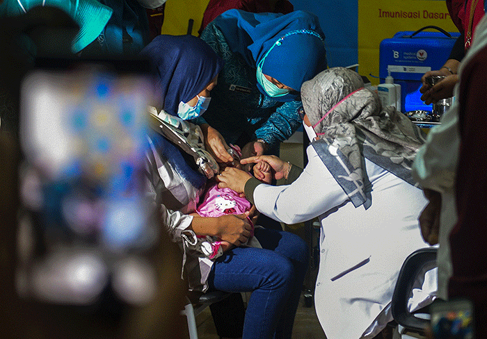 Kementerian Kesehatan RI mencanangkan Imunisasi Pneumococcus Konyugasi (PCV) Tingkat Nasional Tahun 2022 di Puskesmas Talang Jambe, Jalan Pesantren Palembang.