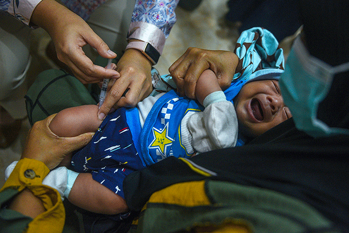 Kementerian Kesehatan RI mencanangkan Imunisasi Pneumococcus Konyugasi (PCV) Tingkat Nasional Tahun 2022 di Puskesmas Talang Jambe, Jalan Pesantren Palembang.