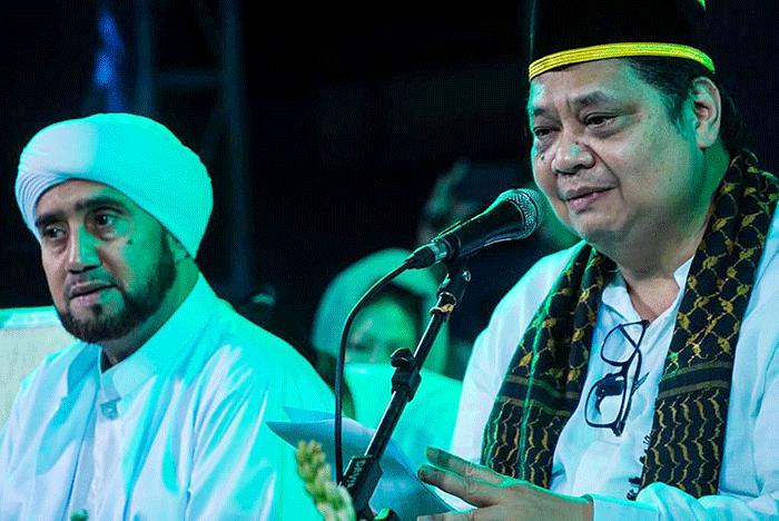 Menteri Koordinator Bidang Perekonomian Airlangga Hartarto saat menghadiri acara zikir dan sholawat.