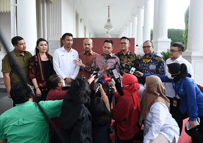 Presiden Joko Widodo menerima kedatangan Badan Pengurus Pusat (BPP) Himpunan Pengusaha Muda Indonesia (Hipmi) di Istana Merdeka, Jakarta, Kamis (22/9/2022).