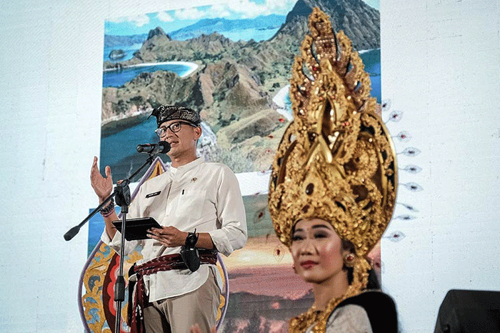 Menparekraf Sandiaga Salahuddin Uno saat acara saat mengikuti Gala Dinner World Tourism Golf Challenge 2022 pada Minggu (25/9/2022).