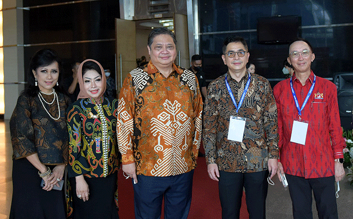 Menteri Koordinator Bidang Perekonomian Airlangga Hartarto saat acara Gerakan Nasional Kemitraan Inklusif Untuk UMKM Naik Kelas, Senin (3/10/2022).