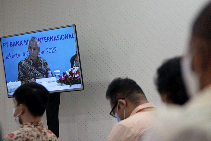 Rapat Umum Pemegang Saham Luar Biasa (RUPSLB) PT Bank MNC Internasional Tbk di Jakarta, selasa (4/10/2022).