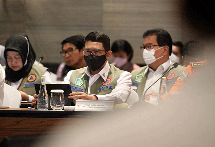 Kepala BNPB Letjen TNI Suharyanto saat menghadiri rapat tingkat menteri membahas Penyelenggaraan Konferensi Tingkat Tinggi G20 di Badung, Bali.
