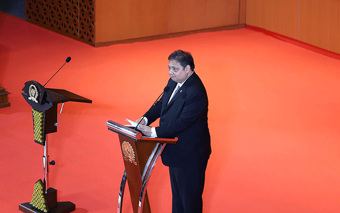 Menko Bidang Perekonomian Airlangga Hartarto menyampaikan pidato dalam Parliamentary Forum in The Context of The G20 Parliamentary Speakers’ Summit (P20).