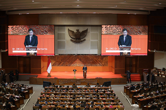 Menko Bidang Perekonomian Airlangga Hartarto menyampaikan pidato dalam Parliamentary Forum in The Context of The G20 Parliamentary Speakers’ Summit (P20).
