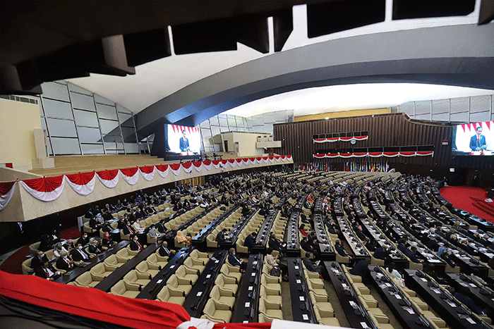 Presiden Joko Widodo menyampaikan pidatonya saat pembukaan the 8th G20 Parliamentary Speakers' Summit (P20) di Gedung Nusantara, Kompleks Parlemen, Senayan.