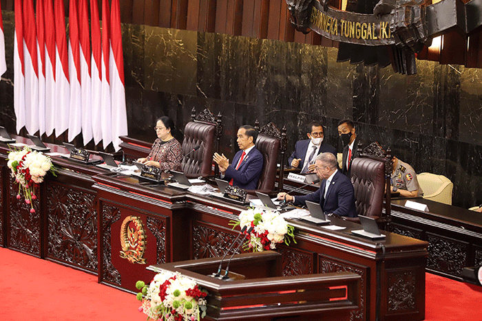 Presiden Joko Widodo menyampaikan pidatonya saat pembukaan the 8th G20 Parliamentary Speakers' Summit (P20) di Gedung Nusantara, Kompleks Parlemen, Senayan.