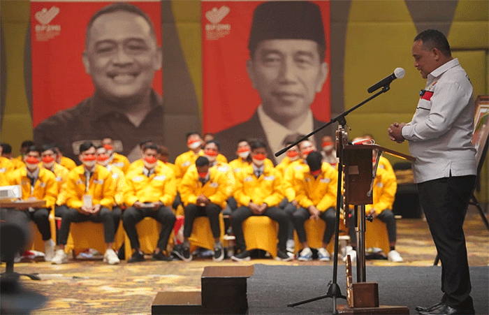 Kepala BP2MI Benny Rhamdani memberikan paparannya saat pelepasan Pekerja Migran Indonesia (PMI) Program Government to Government (G to G) Korea Selatan.