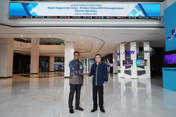 Penandatanganan perjanjian kerja sama BPJS Ketenagakerjaan dan PT MNC Teknologi Nusantara di Jakarta, Kamis (20/10/2022).