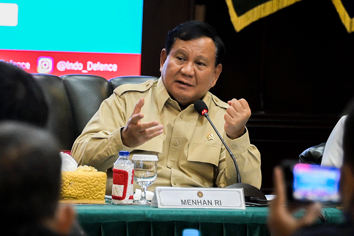 Menteri Pertahanan (Menhan) Prabowo Subianto saat memberikan keterangan pers terkait gelaran acara Indo Defence 2022 Expo & Forum.