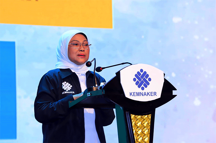 Menteri Ketenagakerjaan Ida Fauziyah saat menghadiri acara Job Fair Nasional 2022 di Jakarta Convention Center (JCC), Senayan, Minggu (30/10/2022).