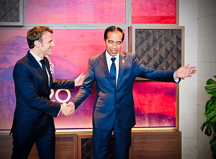 Di sela-sela penyelenggaraan KTT G20 Bali tahun 2022, Presiden Joko Widodo mengadakan pertemuan bilateral dengan Presiden Prancis, Emmanuel Macron.