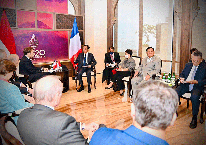Di sela-sela penyelenggaraan KTT G20 Bali tahun 2022, Presiden Joko Widodo mengadakan pertemuan bilateral dengan Presiden Prancis, Emmanuel Macron.