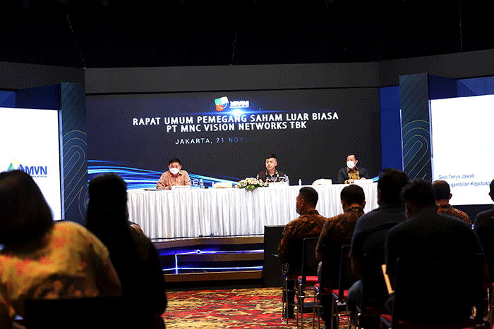 Rapat Umum Pemegang Saham Luar Biasa (RUPSLB) PT MNC Vision Networks Tbk di MNC Conference Hall, iNews Tower, Jalan Kebon Sirih, Jakarta Pusat.