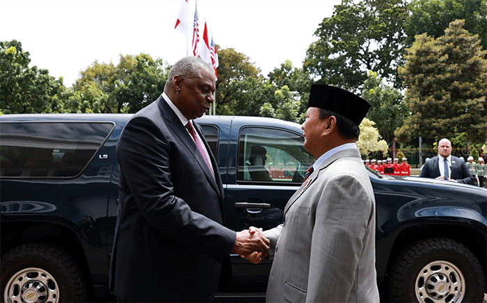 Menteri Pertahanan Prabowo Subianto menerima kunjungan Menteri Pertahanan AS atau Secretary Of Defense Lloyd J Austin III di Kemhan, Jakarta.