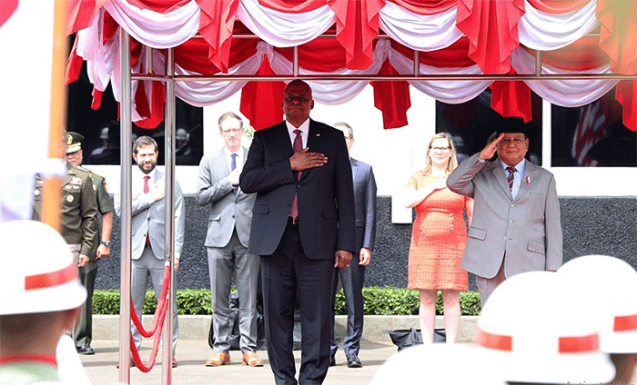 Menteri Pertahanan Prabowo Subianto menerima kunjungan Menteri Pertahanan AS atau Secretary Of Defense Lloyd J Austin III di Kemhan, Jakarta.