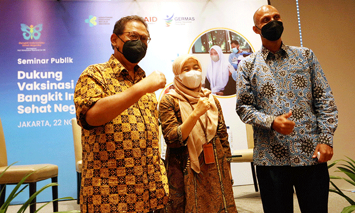 Seminar publik bertema Dukung Vaksinasi Booster, Bangkit Indonesiaku Sehat Negeriku di Jakarta, Selasa (22/11/2022).