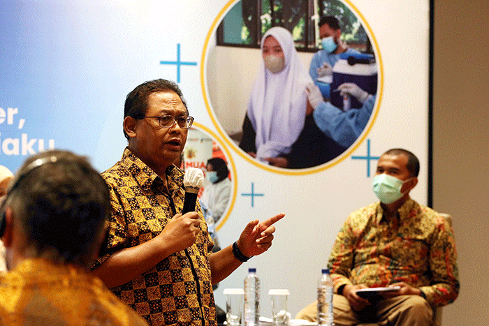 Seminar publik bertema Dukung Vaksinasi Booster, Bangkit Indonesiaku Sehat Negeriku di Jakarta, Selasa (22/11/2022).