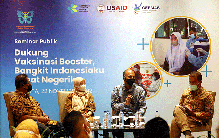 Seminar publik bertema Dukung Vaksinasi Booster, Bangkit Indonesiaku Sehat Negeriku di Jakarta, Selasa (22/11/2022).