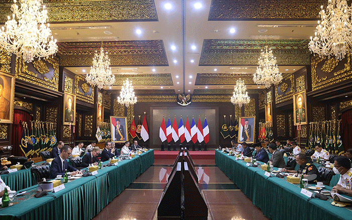 Menteri Pertahanan Prabowo Subianto menerima kunjungan kehormatan Menteri Angkatan Bersenjata National Republik Prancis YM Sébastien Lecornu di Kemhan.