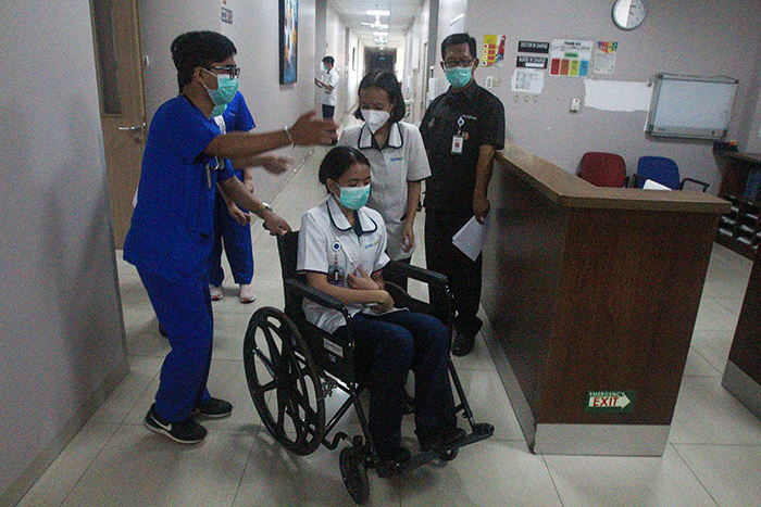 Simulasi penanganan bencana gempa dan kebakaran, Lippo Village, Karawaci, Tangerang, Banten, Jumat (25/11/2022).