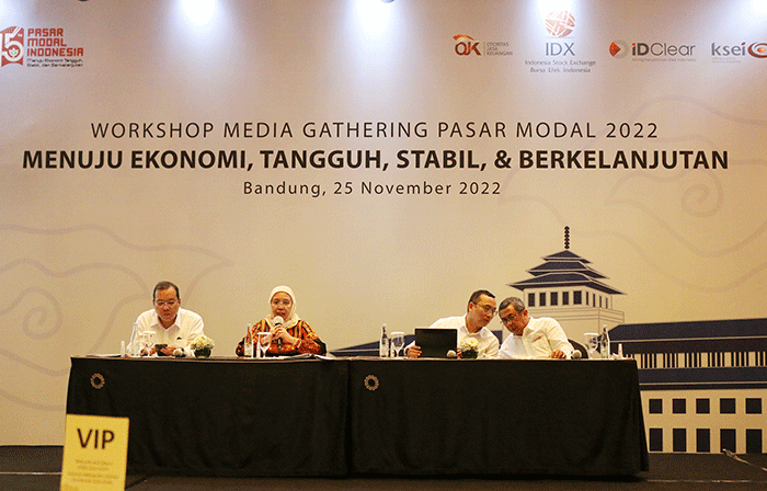 Workshop Media Gathering Pasar Modal 2022, Menuju Ekonomi Tangguh Stabil Dan Berkelanjutan di Bandung, Jawa Barat, Jumat (25/11/2022).