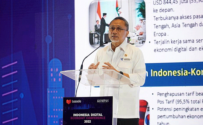 Menteri Perdagangan Zulkifli Hasan saat acara Indonesia Digital Economy Conference di Jakarta, Selasa (29/11/2022).