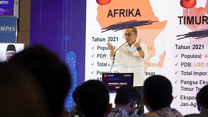 Menteri Perdagangan Zulkifli Hasan saat acara Indonesia Digital Economy Conference di Jakarta, Selasa (29/11/2022).