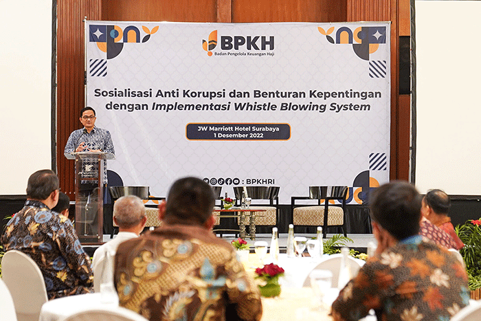 Kasatgas PPG Direktorat Gratifikasi dan Pelayanan Publik KPK Sugiarto saat memberikan sambutan pada diskusi sosialisasi anti korupsi.