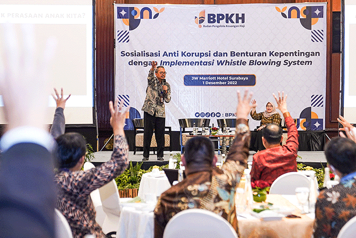 Kasatgas PPG Direktorat Gratifikasi dan Pelayanan Publik KPK Sugiarto saat memberikan sambutan pada diskusi sosialisasi anti korupsi.