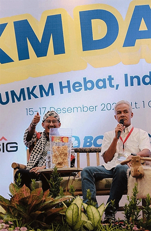 Menparekraf Sandiaga Salahuddin Uno menyampaikan apresiasinya terhadap Gubernur Jawa Tengah, Ganjar Pranowo yang mendukung penuh para pelaku ekonomi kreatif. 