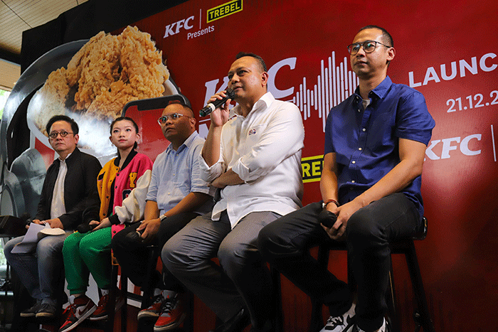 Konferensi pers dalam acara Launching KFC Musik Digital powored by Trebel di KFC by Naughty by Nature di Jakarta Selatan, Rabu (21/12/2022).