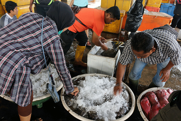 Suasana Aktivitas pedagang Ikan di Pasar Ikan Muara Angke, Jakarta, Kamis (29/12/2022).