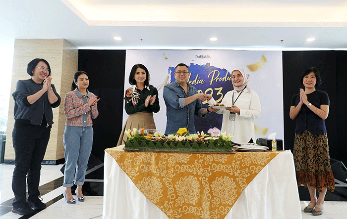 Syukuran Asia Media Productions (AMP) Performance Celebration yang diselenggarakan di lounge Studio RCTI+ Kebun Jeruk, Jakarta, Rabu (11/1/2023).