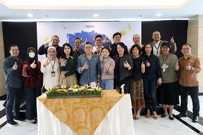 Syukuran Asia Media Productions (AMP) Performance Celebration yang diselenggarakan di lounge Studio RCTI+ Kebun Jeruk, Jakarta, Rabu (11/1/2023).
