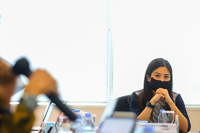Wamenparekraf Angela Tanoesoedibjo menggelar audiensi dengan para pimpinan redaksi MNC Media di Gedung iNews Tower, Jakarta Pusat, Selasa (10/1/2023).