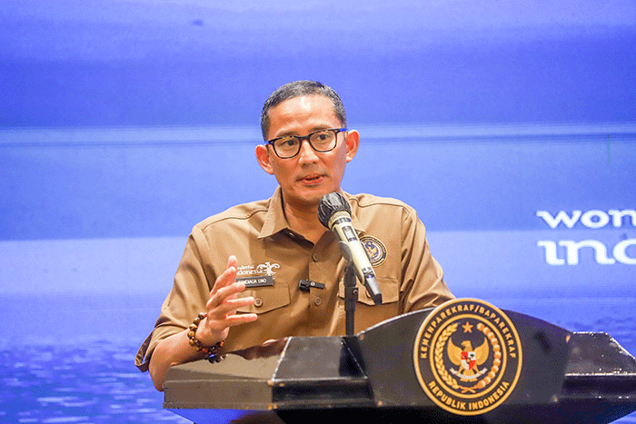 Menteri Pariwisata dan Ekonomi Kreatif Sandiaga Uno saat menghadiri acara Indonesia Tourism Outlook 2023 yang digelar di Jakarta, Rabu (18/1/2023).