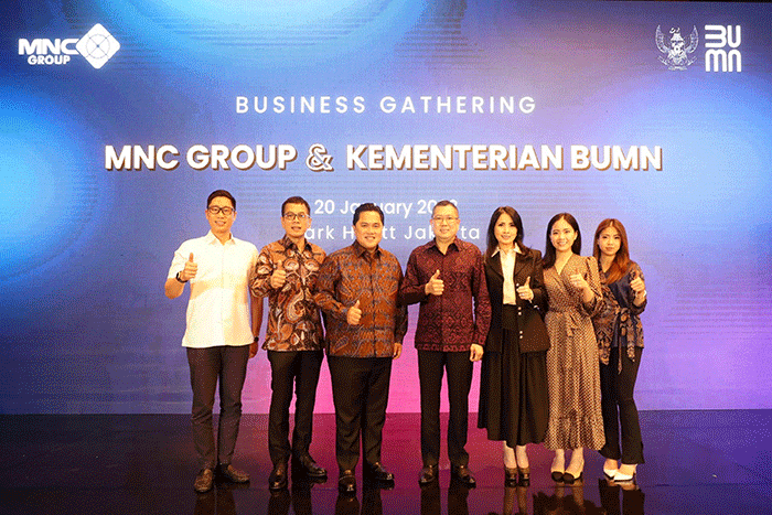 Business Gathering Kementerian BUMN dan MNC Group serta jajaran direksi berbagai BUMN di Jakarta, Jumat (20/1/2023).