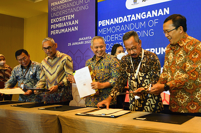 Penandatanganan Memorandum of Understanding (MoU) Ekosistem Pembiayaan Perumahan di Jakarta, Rabu (25/1/2023).