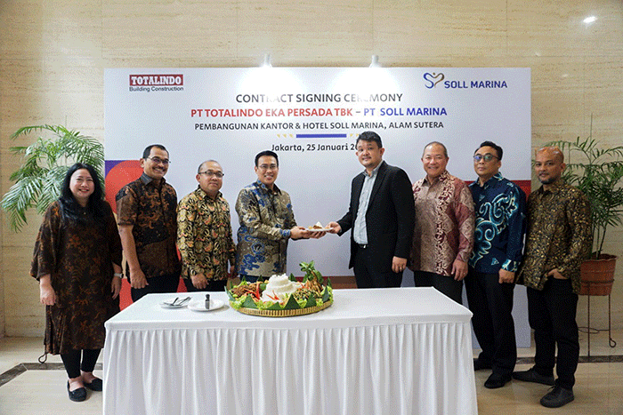 Penandatanganan proyek Pembangunan Kantor dan Hotel Soll Marina Alam Sutera di Kantor Pusat Totalindo, Tebet, Jakarta Selatan, Rabu (25/1/2023).