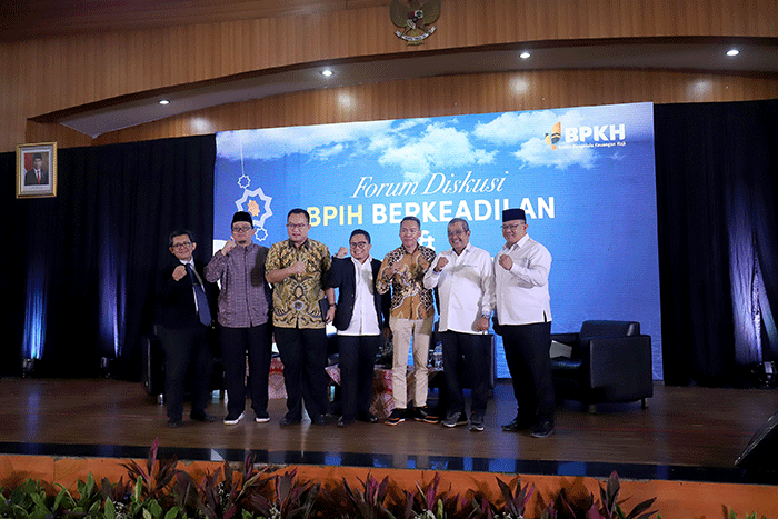 Forum Diskusi Haji di Gedung Serba Guna Asrama Haji Pondok Gede, Jakarta Timur, Senin (30/1/2023).