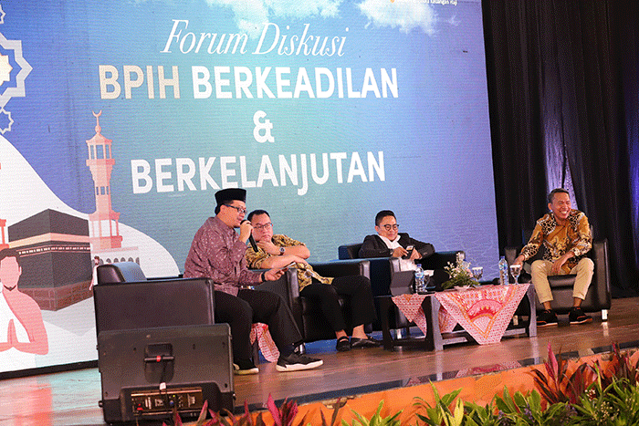 Forum Diskusi Haji di Gedung Serba Guna Asrama Haji Pondok Gede, Jakarta Timur, Senin (30/1/2023).