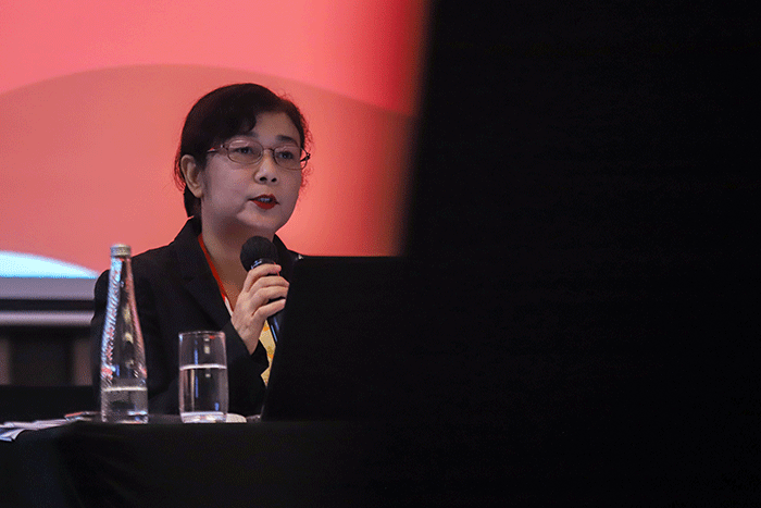 Ministry of Hotels and Tourism of Myanmar, Khaing Mee Mee Htun memberikan pemaparan saat NTO's Media Briefing dalam ASEAN Tourism Forum (ATF) 2023.