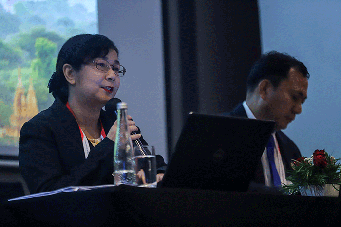 Ministry of Hotels and Tourism of Myanmar, Khaing Mee Mee Htun memberikan pemaparan saat NTO's Media Briefing dalam ASEAN Tourism Forum (ATF) 2023.