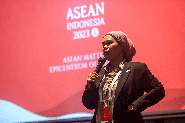 Deputy Director Tourism Malaysia Jakarta, Haryanty Abu Bakar memberikan pemaparan saat NTO's Media Briefing dalam ASEAN Tourism Forum (ATF) 2023.