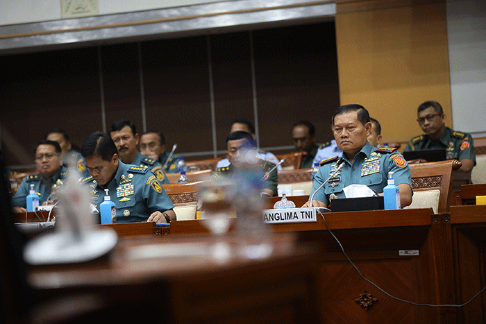 Panglima TNI Laksamana TNI Yudo Margono saat mengikuti rapat kerja bersama Komisi I DPR di Kompleks Parlemen, Senayan, Jakarta, Kamis (2/2/2023).