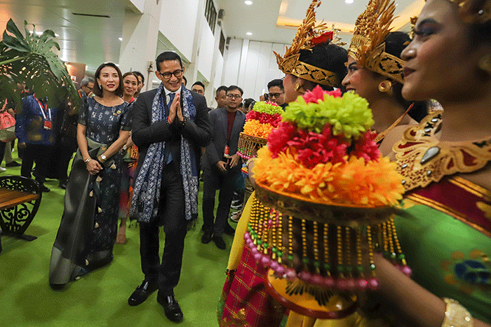 Pameran Travel Exchange (TRAVEX) 2023 saat berlangsungnya ASEAN Tourism Forum (ATF) 2023 di Jogja Expo Center (JEC), D.I Yogyakarta.