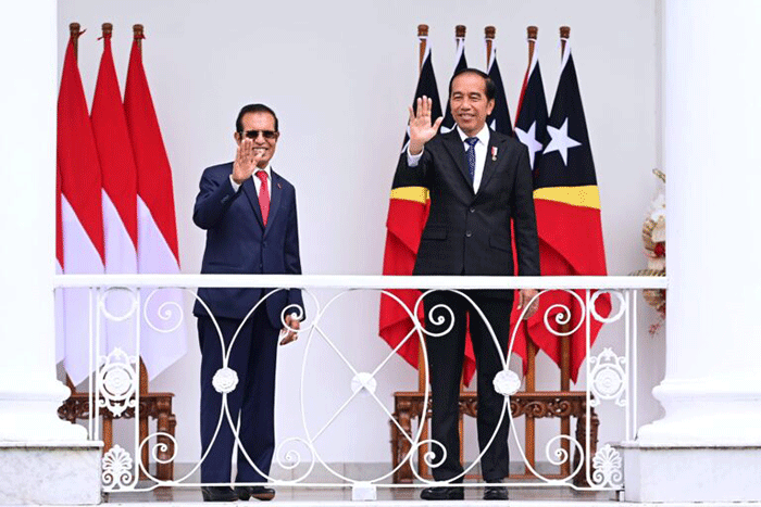 Presiden Joko Widodo saat menerima kunjungan resmi Perdana Menteri (PM) Republik Demokratik Timor Leste, Taur Matan Ruak, di Istana Kepresidenan Bogor.